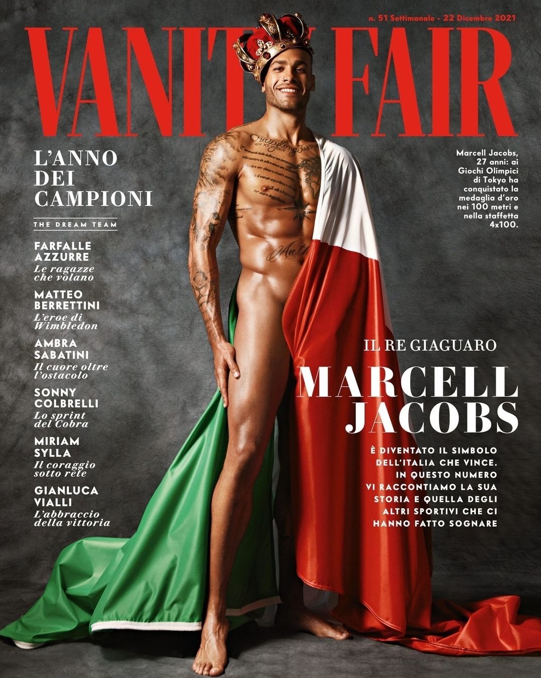 Marcell Jacobs nudo sulla cover di Vanity Fair nel 2021