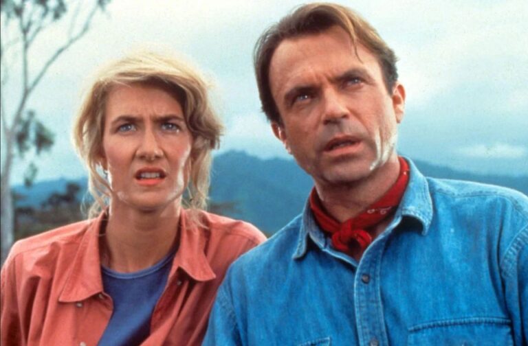 Laura Dern e Sam Neill in Jurassic Park