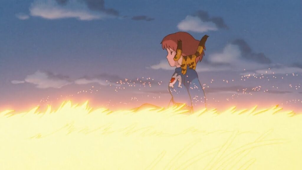 Nausicaä con animale cammina su luce