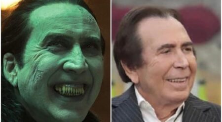 Giucas Casella e Nicolas Cage a confronto dopo il trucco di Renfield