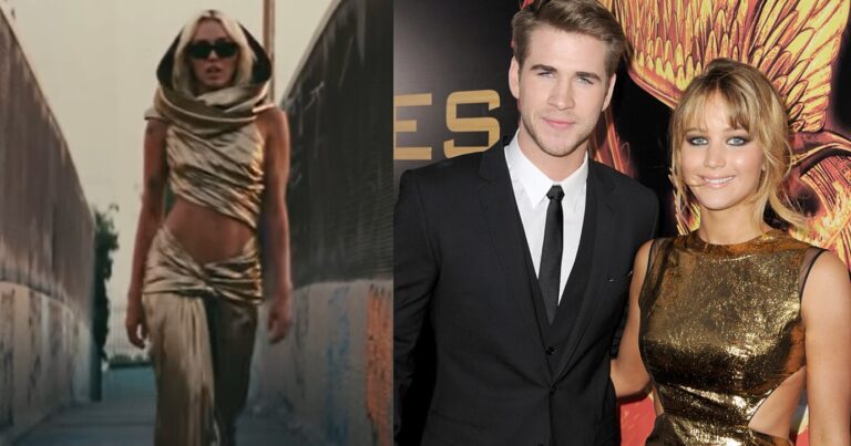 Collage di Miley Cyrus, Liam Hemsworth e Jennifer Lawrence