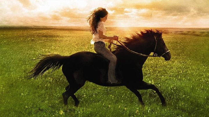Una ragazza a cavallo al tramonto
