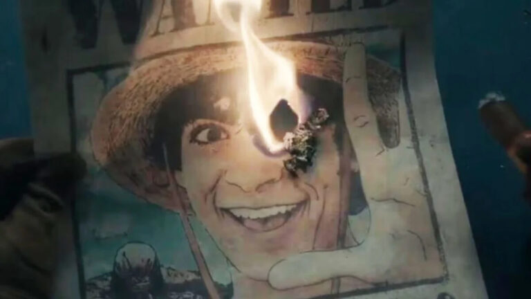 Manifesto di Luffy che brucia in One Piece Netflix