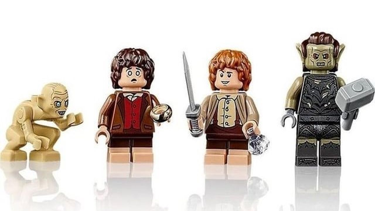 Minifigure di Gollum, Frodo, Sam e un orco