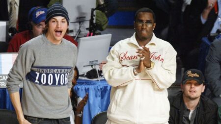 Puff Daddy con Leonardo Di Caprio e Ashton Kutcher nel 2004 (Getty Images).