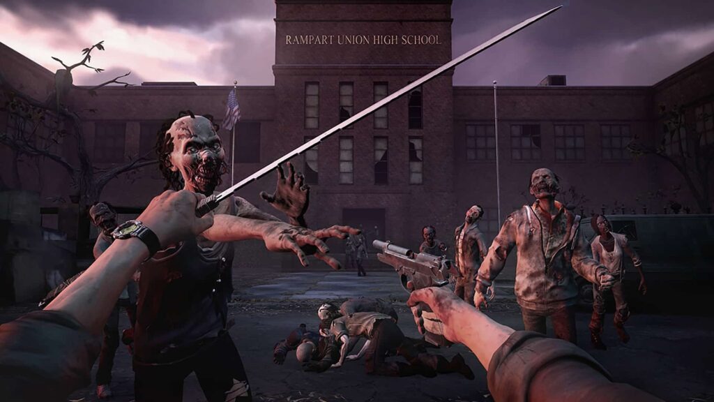 The Walking Dead uomo combatte con zombie in realtà virtuale