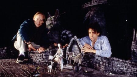 Henry Selick e Tim Burton sul set di Nightmare Before Christmas