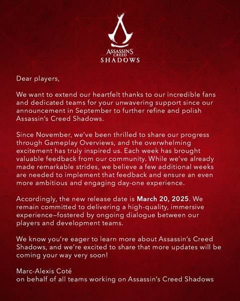 Comunicato stampa di Assassun's Creed Shadows