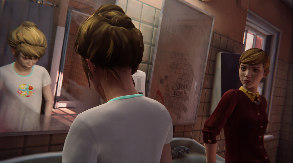 Life is Strange, Kate e Victoria nel bagno.