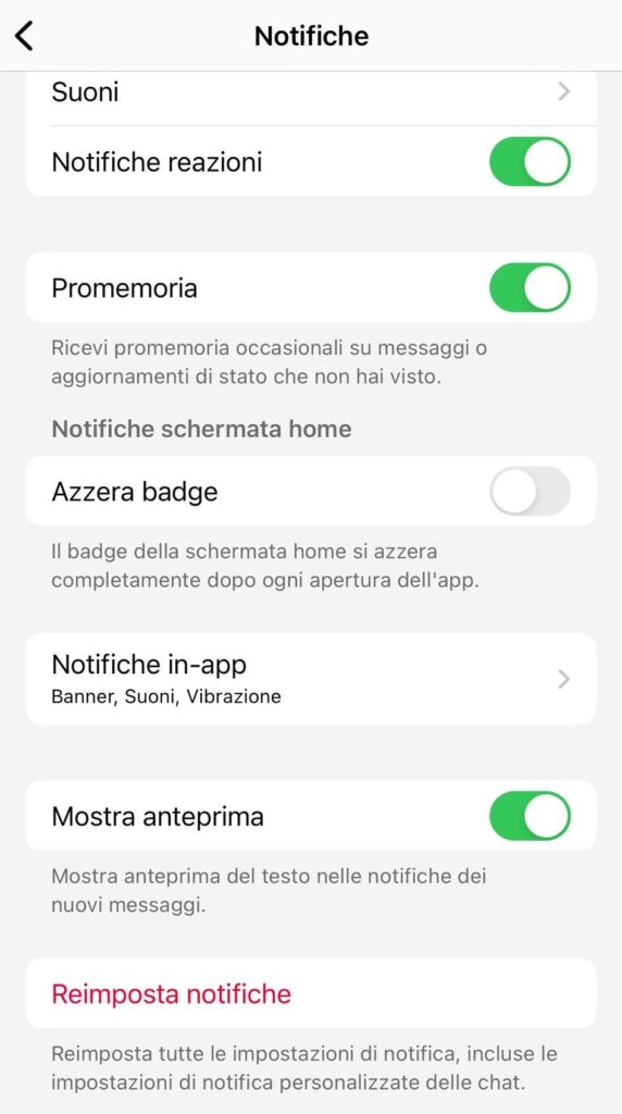 Impostazioni Whatsapp