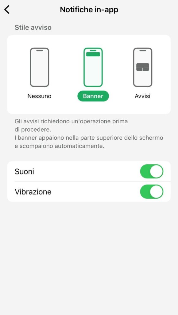 Impostazioni banner Whatsapp