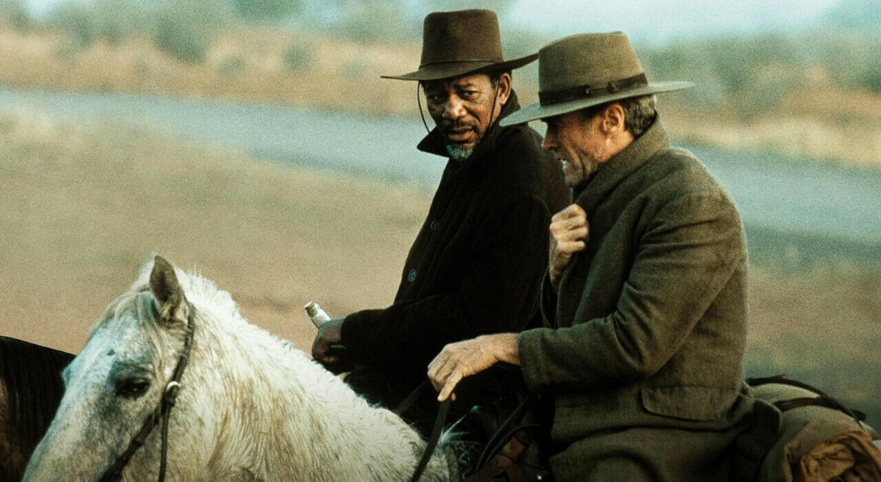 Clint Eastwood e Morgan Freeman in una scena de Gli Spietati (The Unforgiven, 1992)