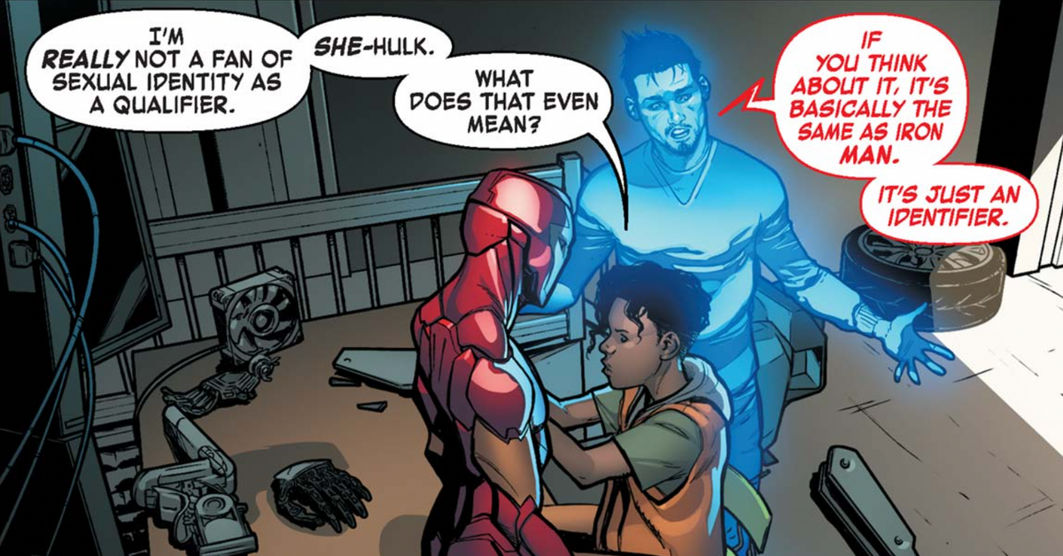 Riri Williams discute con un Tony Stark versione IA