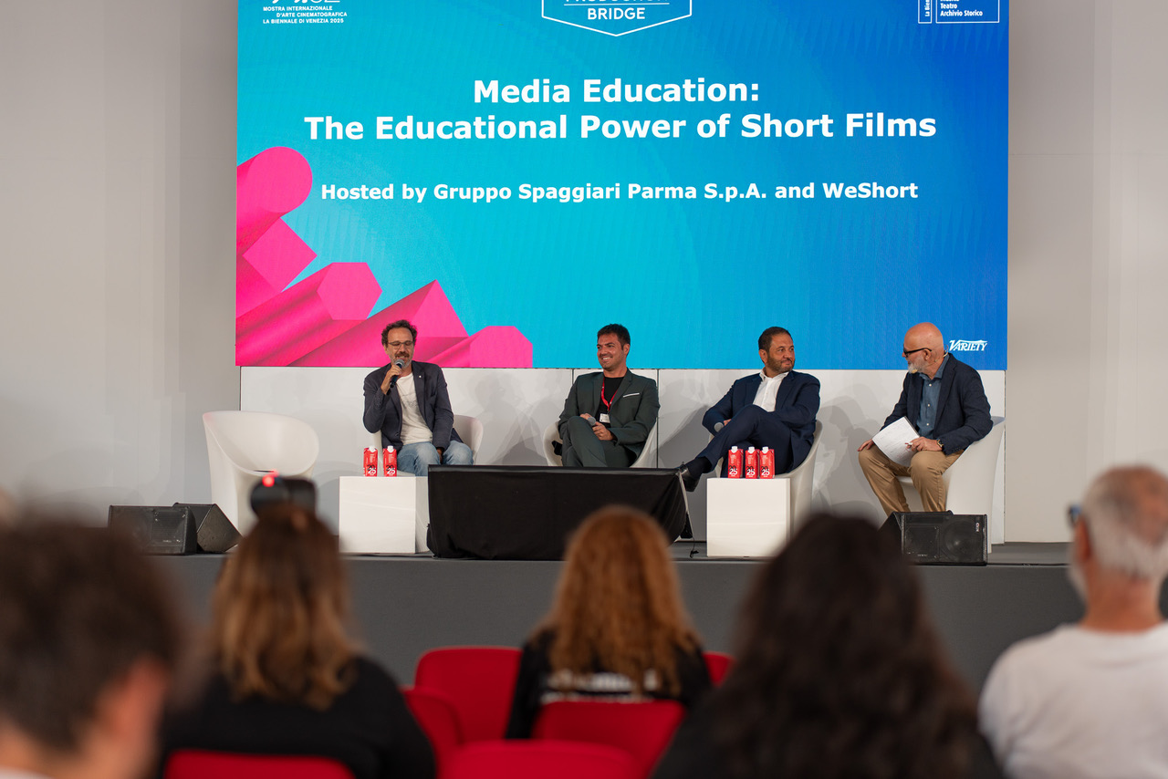 WeShort e Gruppo Spaggiari Parma all'evento Media Education tenutosi a Venezia82 
