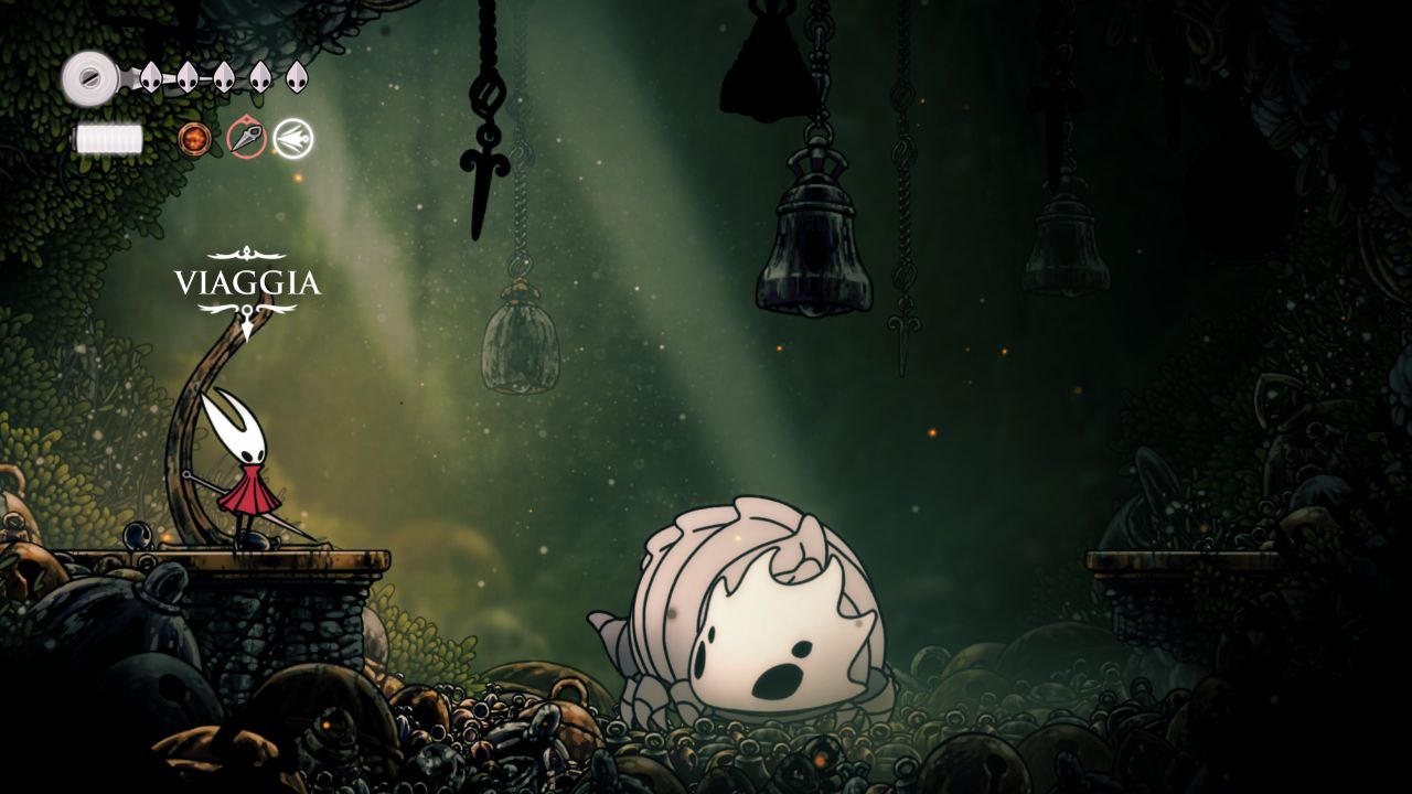 Hornet a una stazione in Hollow Knight: Silksong
