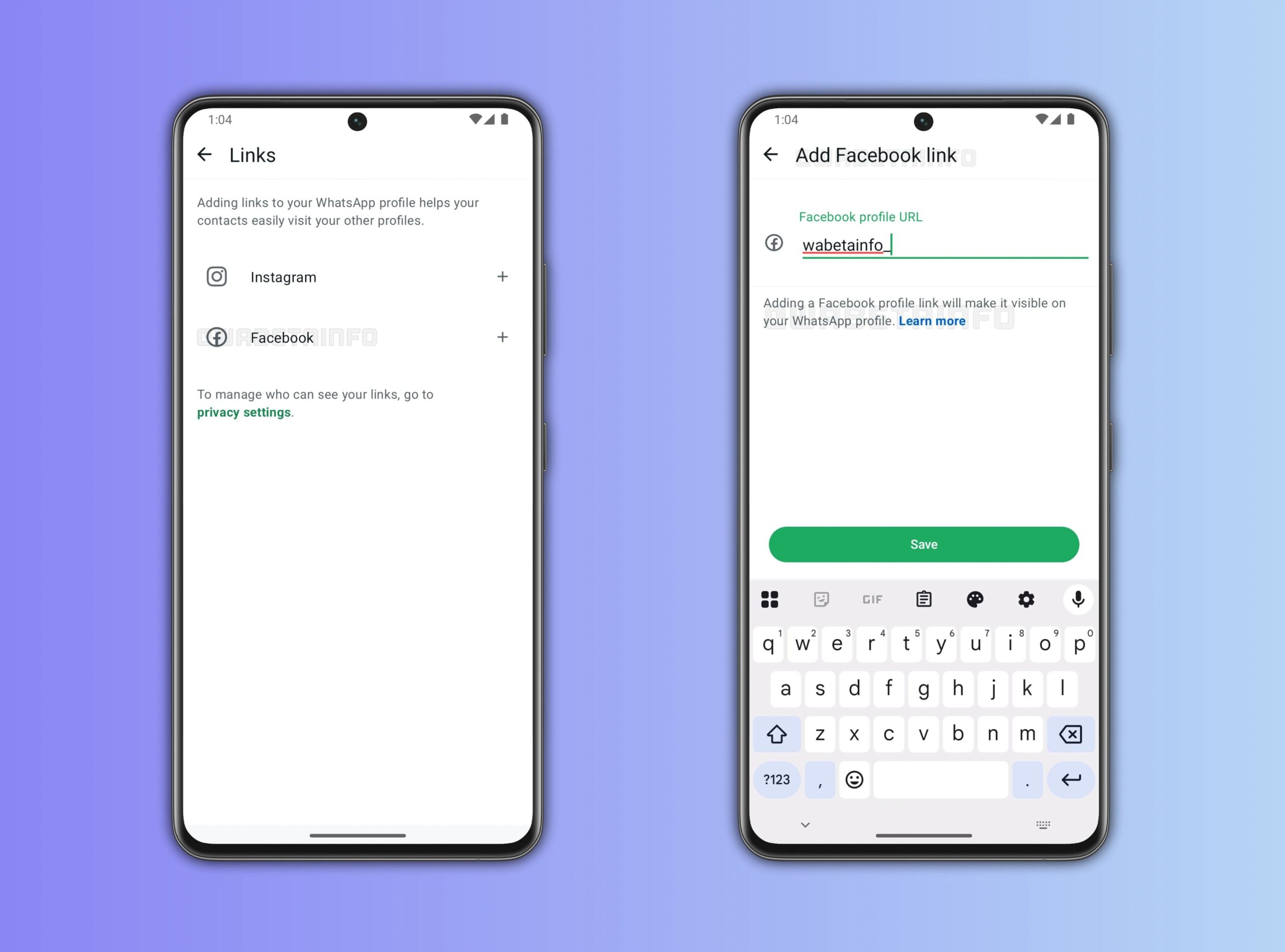 Link di Facebook dentro Whatsapp