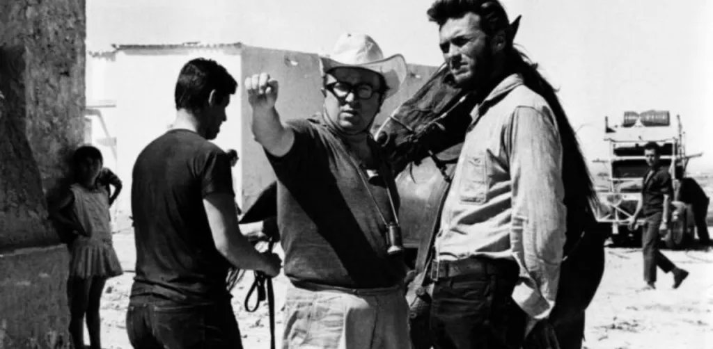 Sergio Leone e Clint Eastwood sul set di Per un pugno di dollari (1964)