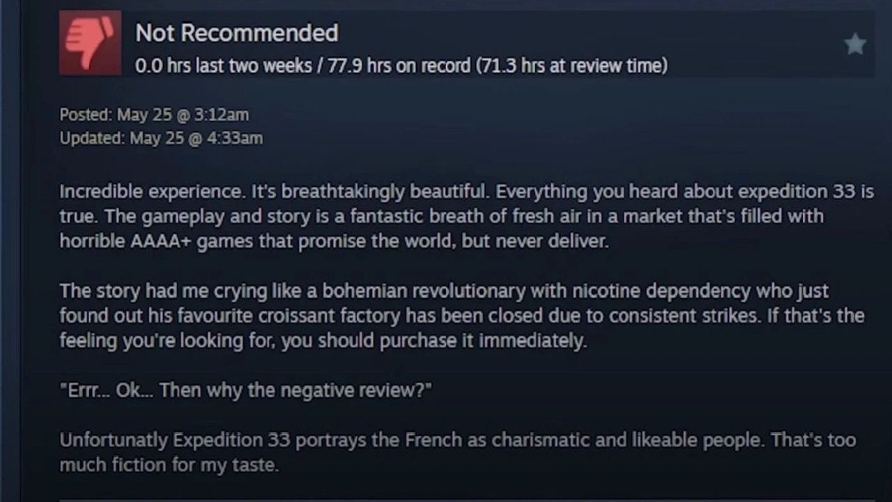 Buffa recensione di Steam su Expedition 33