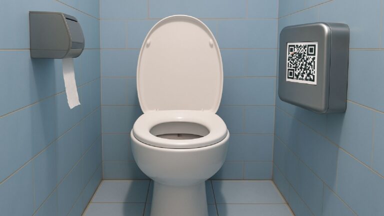 Gabinetto con codice qr per erogazione carta igienica