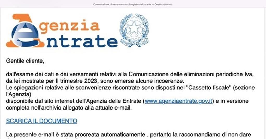 Email Truffa Agenzia delle Entrate