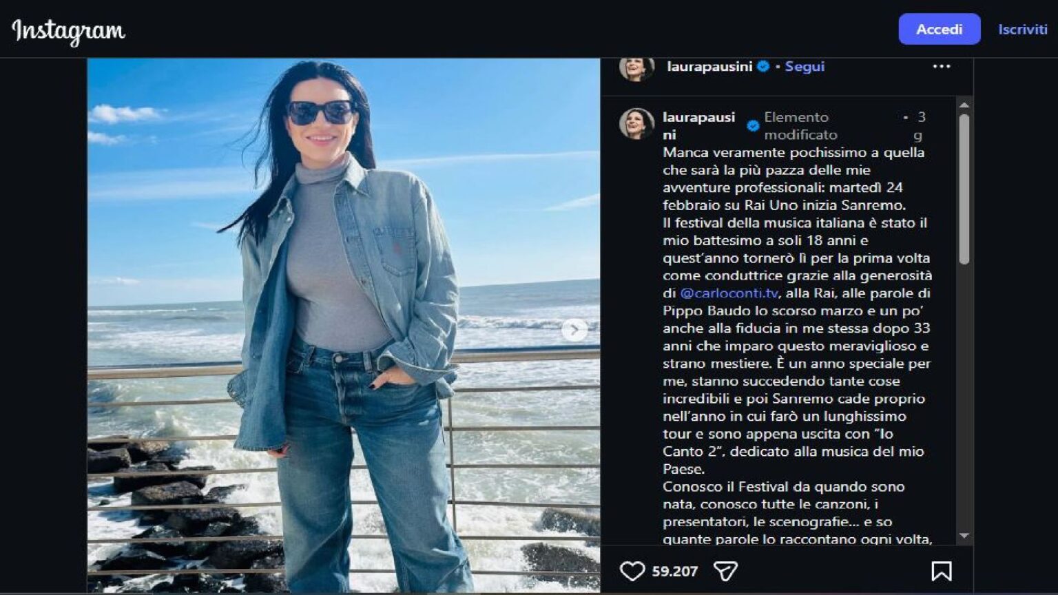 Laura Pausini su Instagram