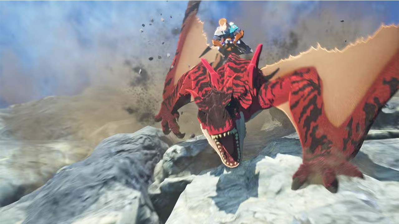 Monster Hunter Stories 3: Twisted Reflection, un monstie all'attacco cavalcato dal protagonista