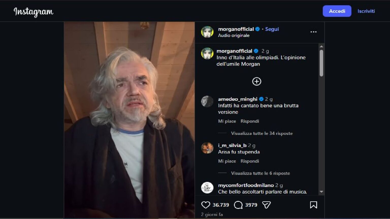 Morgan contro Laura Pausini: “Il tuo inno alle Olimpiadi sembrava musica della Disney” Morgan