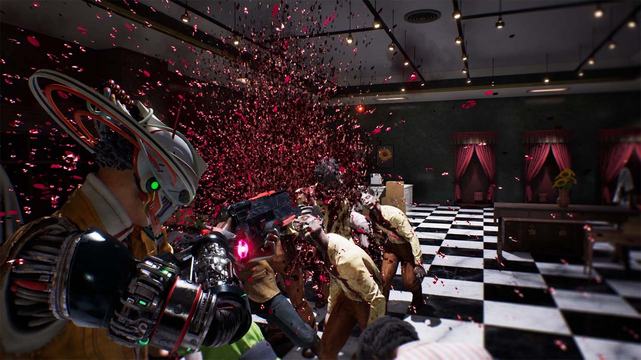 Il protagonista Romeo spara contro un gruppo di nemici