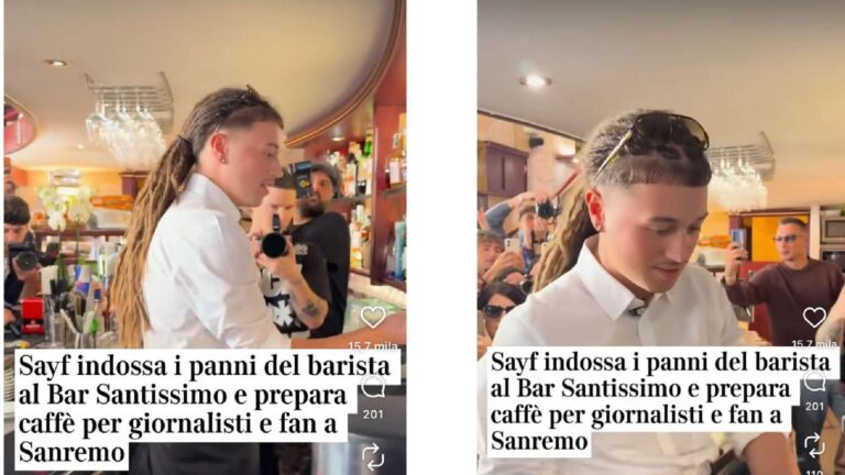Sanremo 2026: Sayf serve caffè a fan e giornalisti (e il video diventa virale) Sayf fa il barista a Sanremo