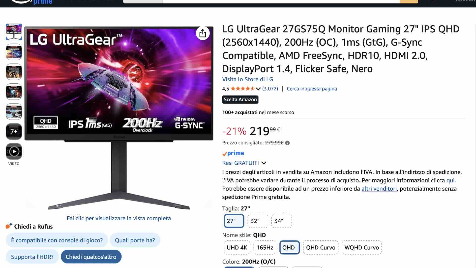 LG UltraGear monitor su Amazon