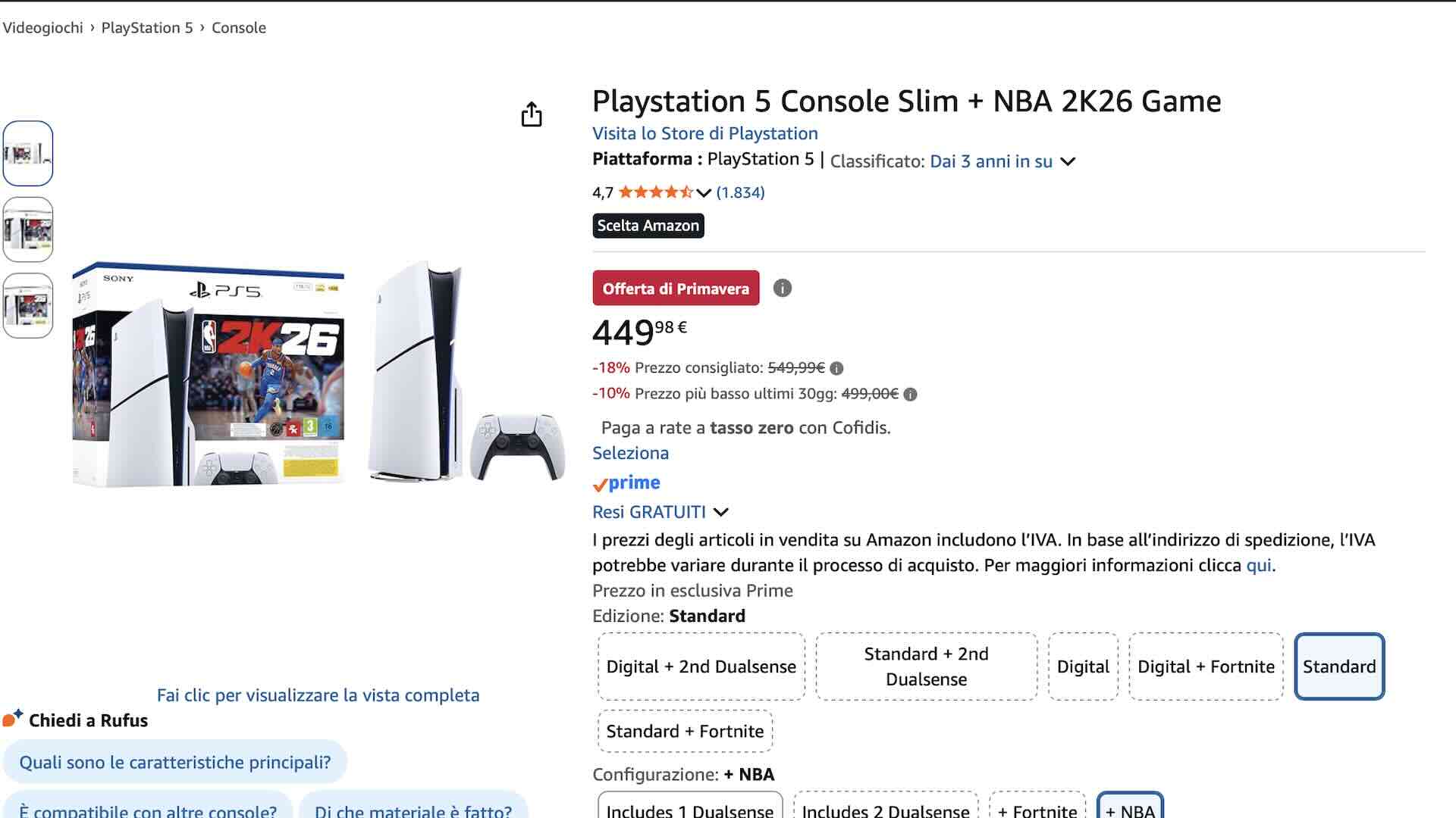 PS5 con NBA 2K26 su Amazon
