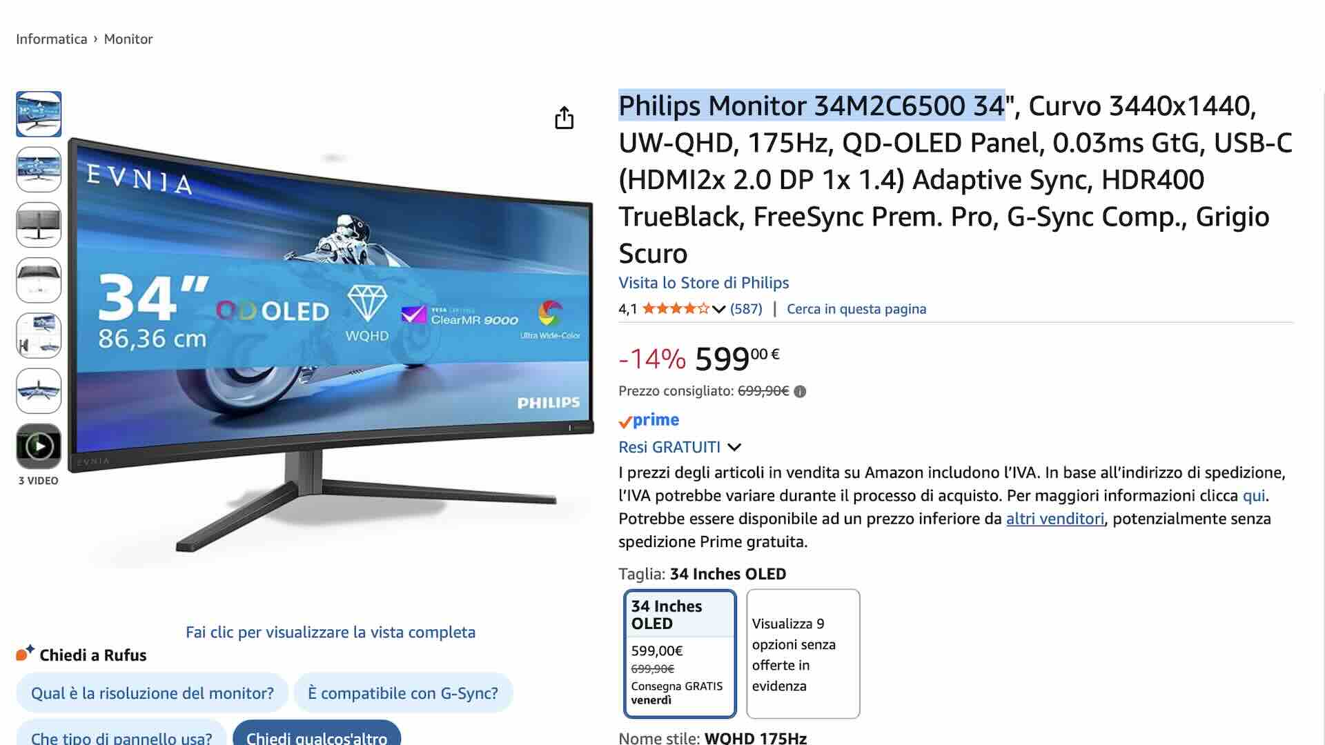 Philips monitor su Amazon