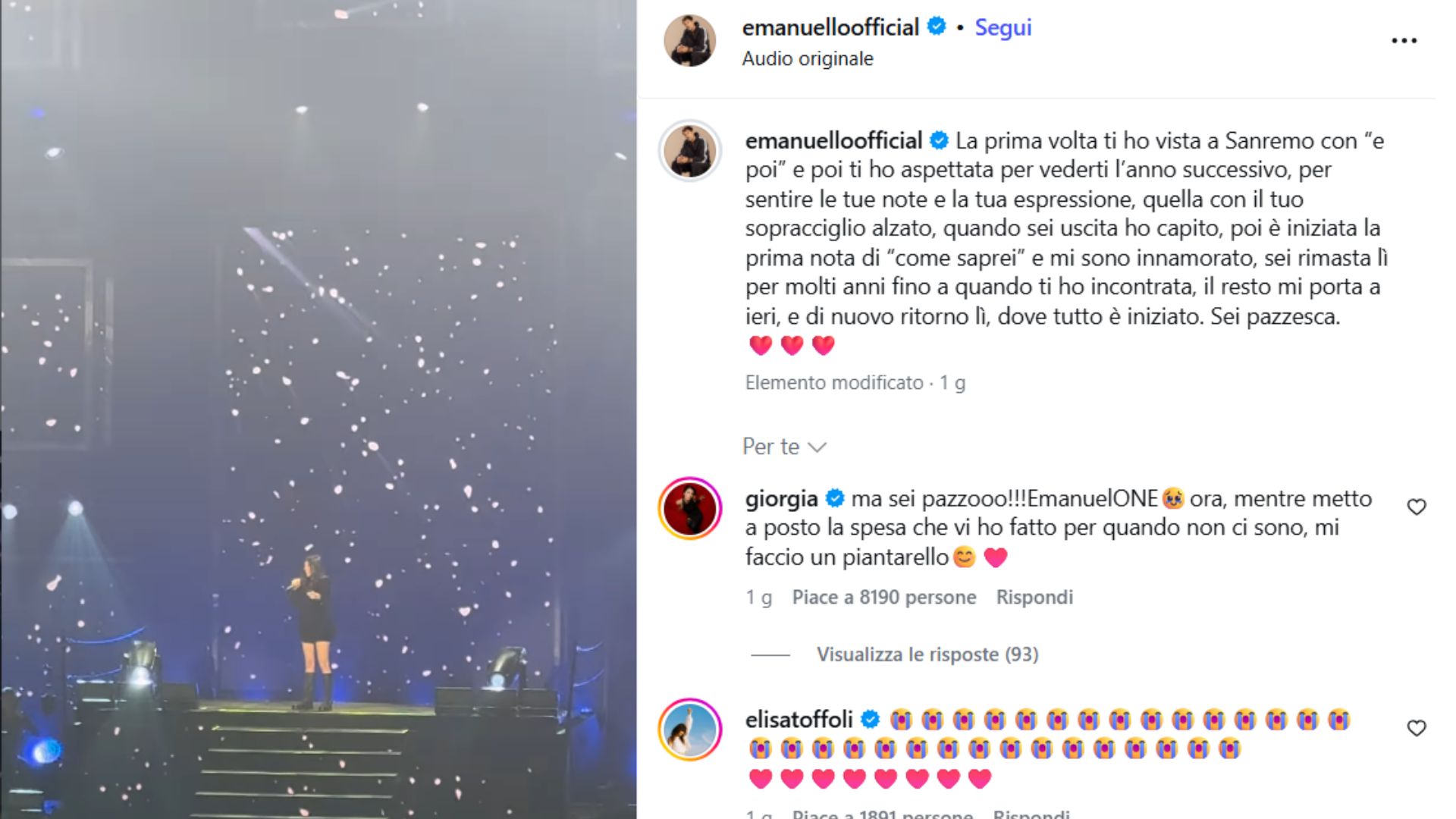 Il post di Emanuel Lo e il commento di Giorgia