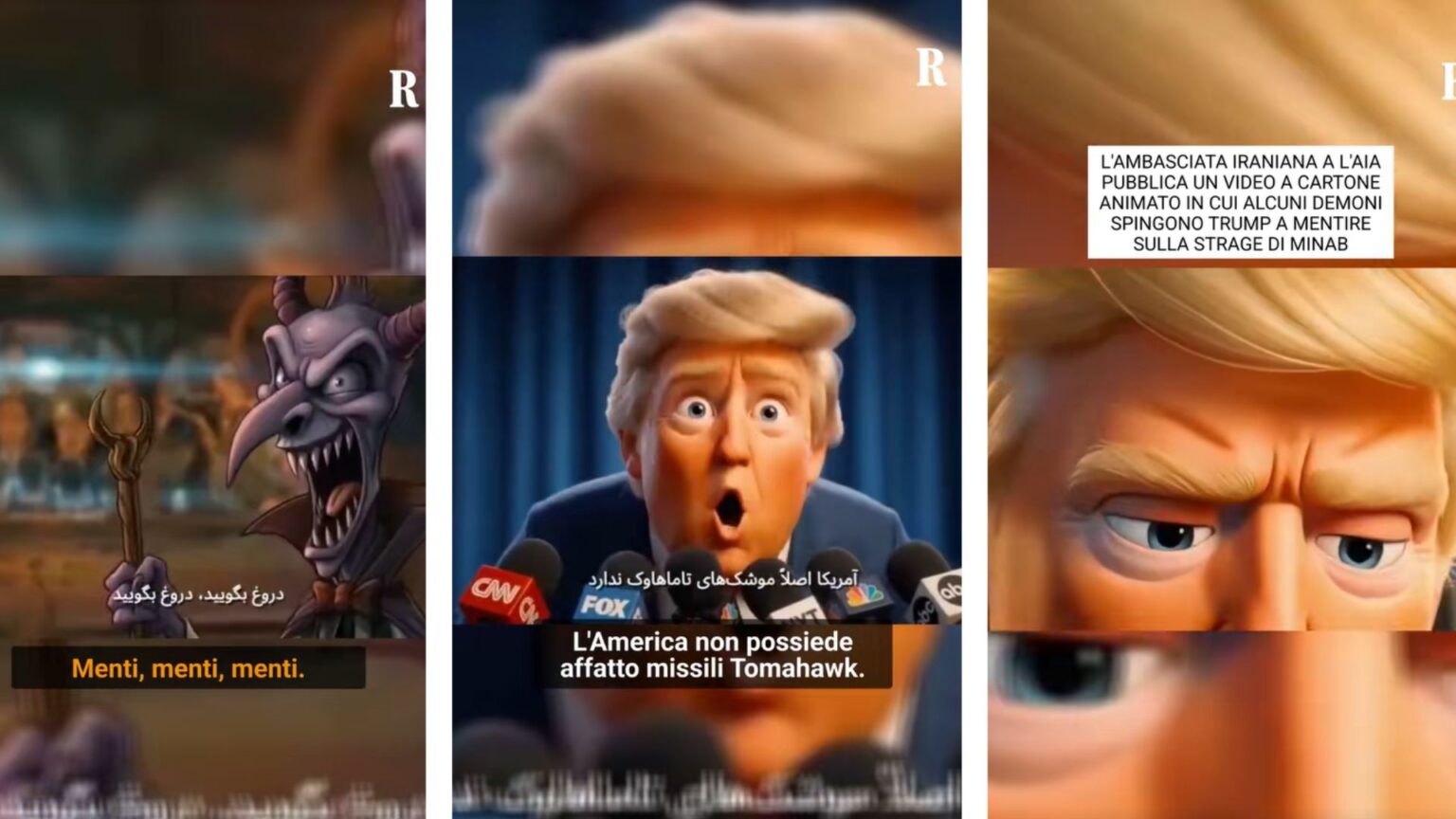 il cartone animato su Trump in conferenza stampa