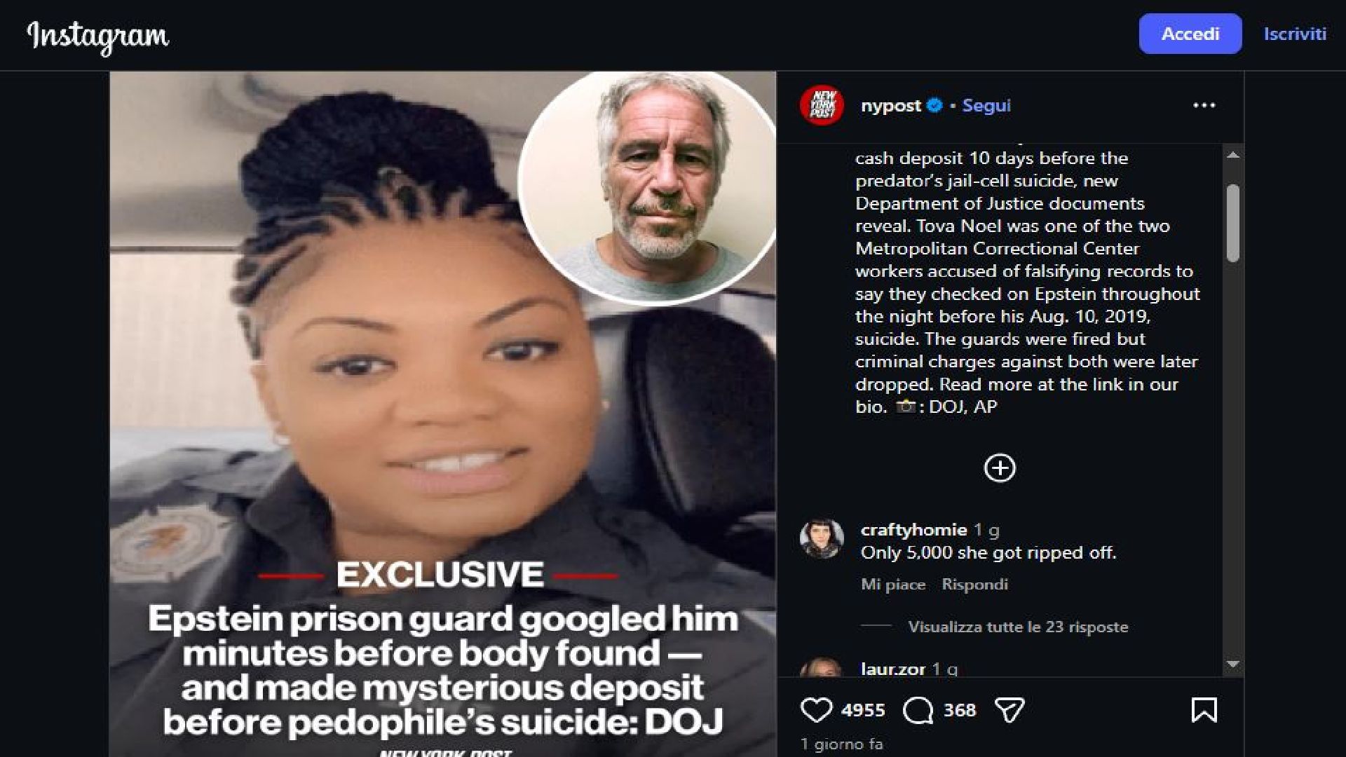 epstein 5mila dollari in contanti alla guardia 10 giorni prima del suicidio i dati emersi sono inquietanti da Screenworld.it epstein 5mila dollari in contanti alla guardia 10 giorni prima del suicidio i dati emersi sono inquietanti