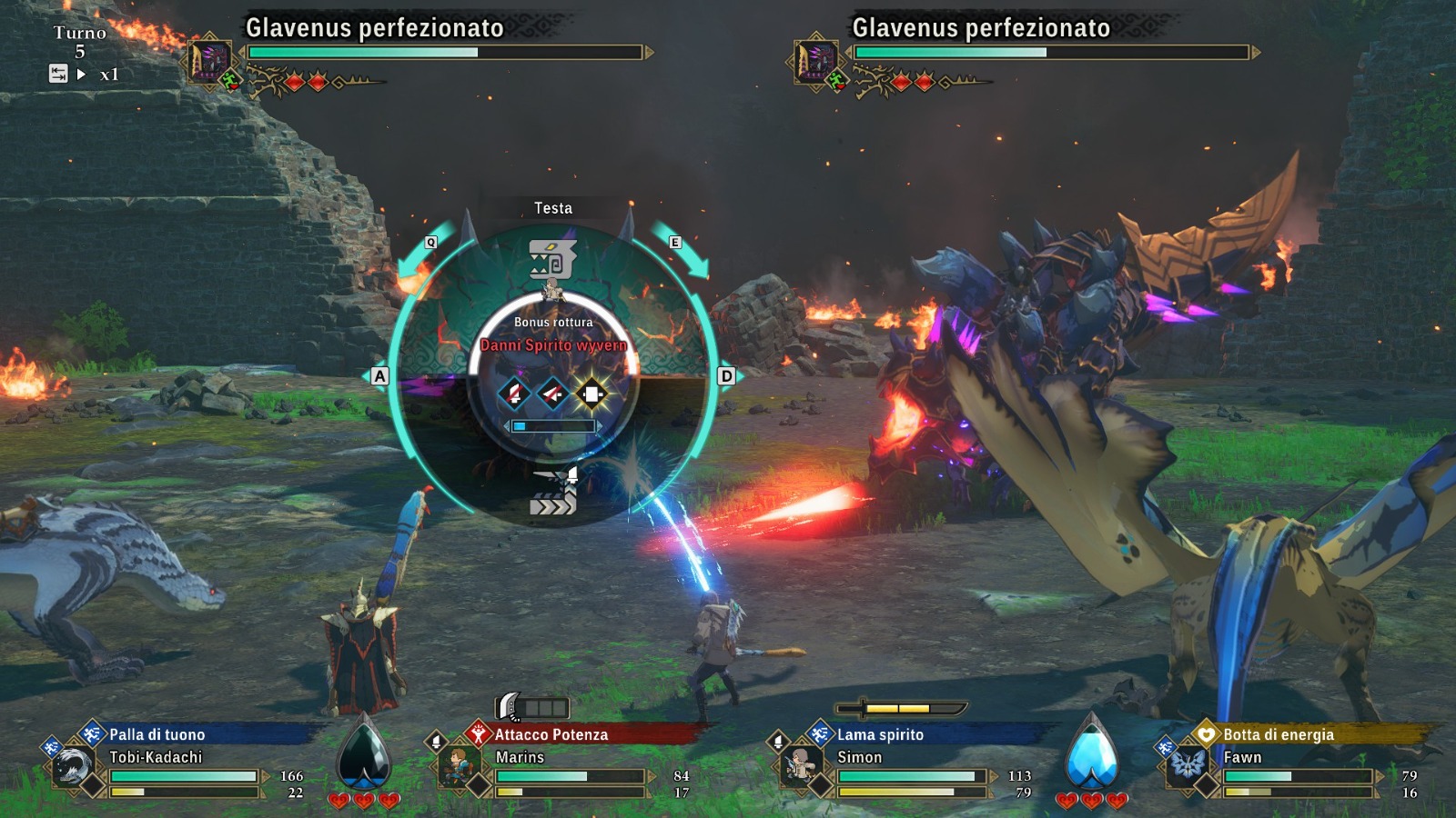 Una fase attiva di scontro in Monster Hunter Stories 3 Twisted Reflection