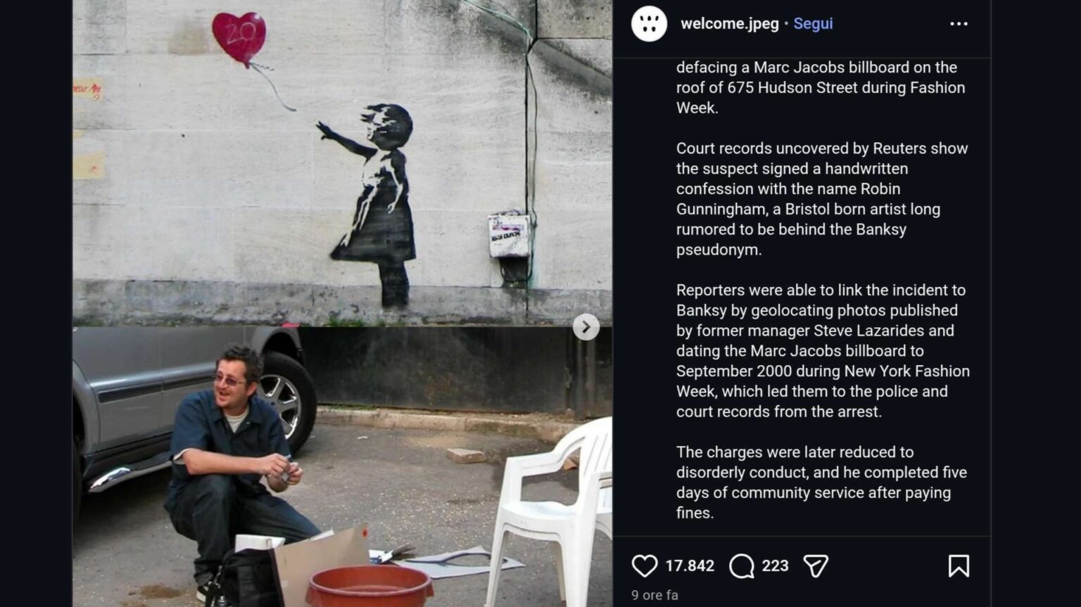 Reuters svela l’identità di Banksy: ecco chi si nasconde dietro i graffiti più famosi al mondo Banksy - Instagram
