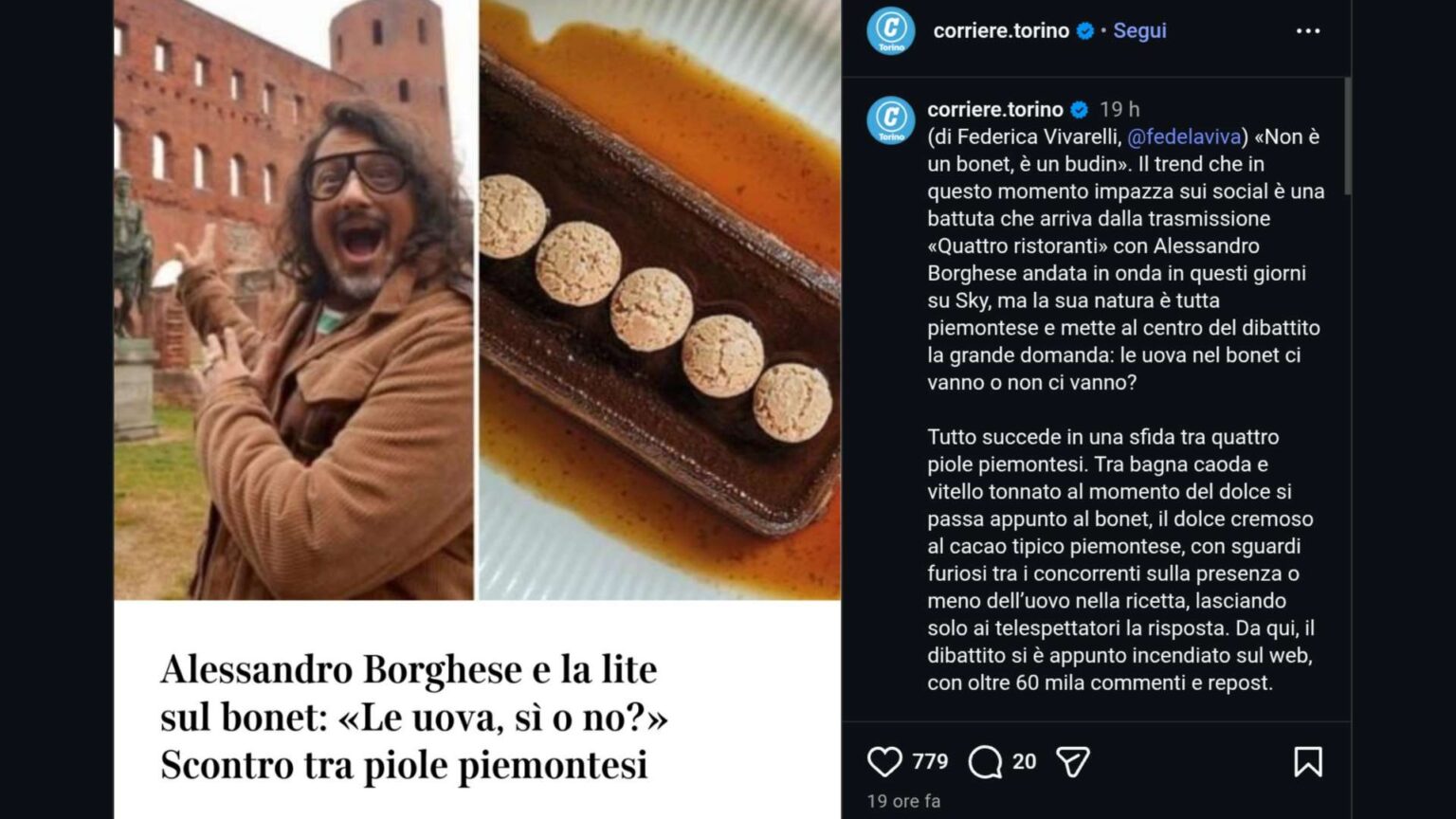 Bonèt senza uova a 4 Ristoranti, la polemica virale rimbalza sui social: “È una bestemmia culinaria” 4 ristoranti - Instagram