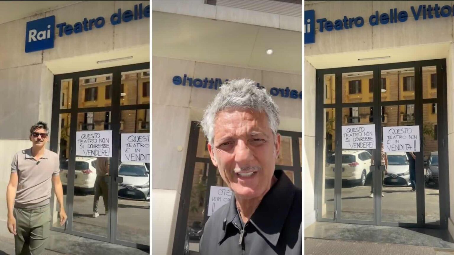 Fiorello davanti al Teatro delle Vittorie