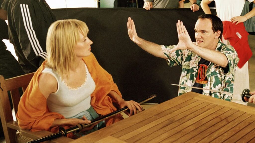 Uma Thurman e Quentin Tarantino sul set di Kill Bill