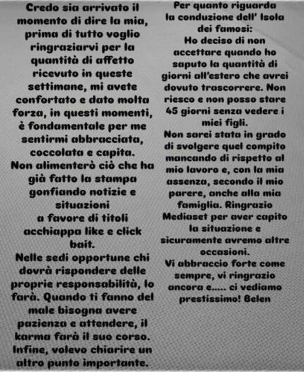 Belén Rodriguez ed il no all'Isola dei Famosi