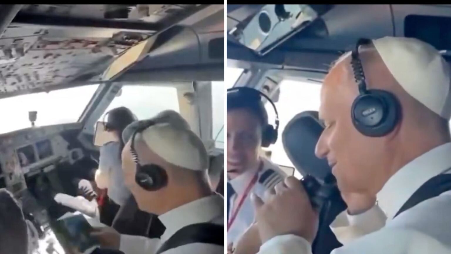 Papa Leone XIV sale nella cabina di pilotaggio, poi parla via radio con i caccia militari (ed è tutto vero) Papa Leone XIV nella cabina di pilotaggio