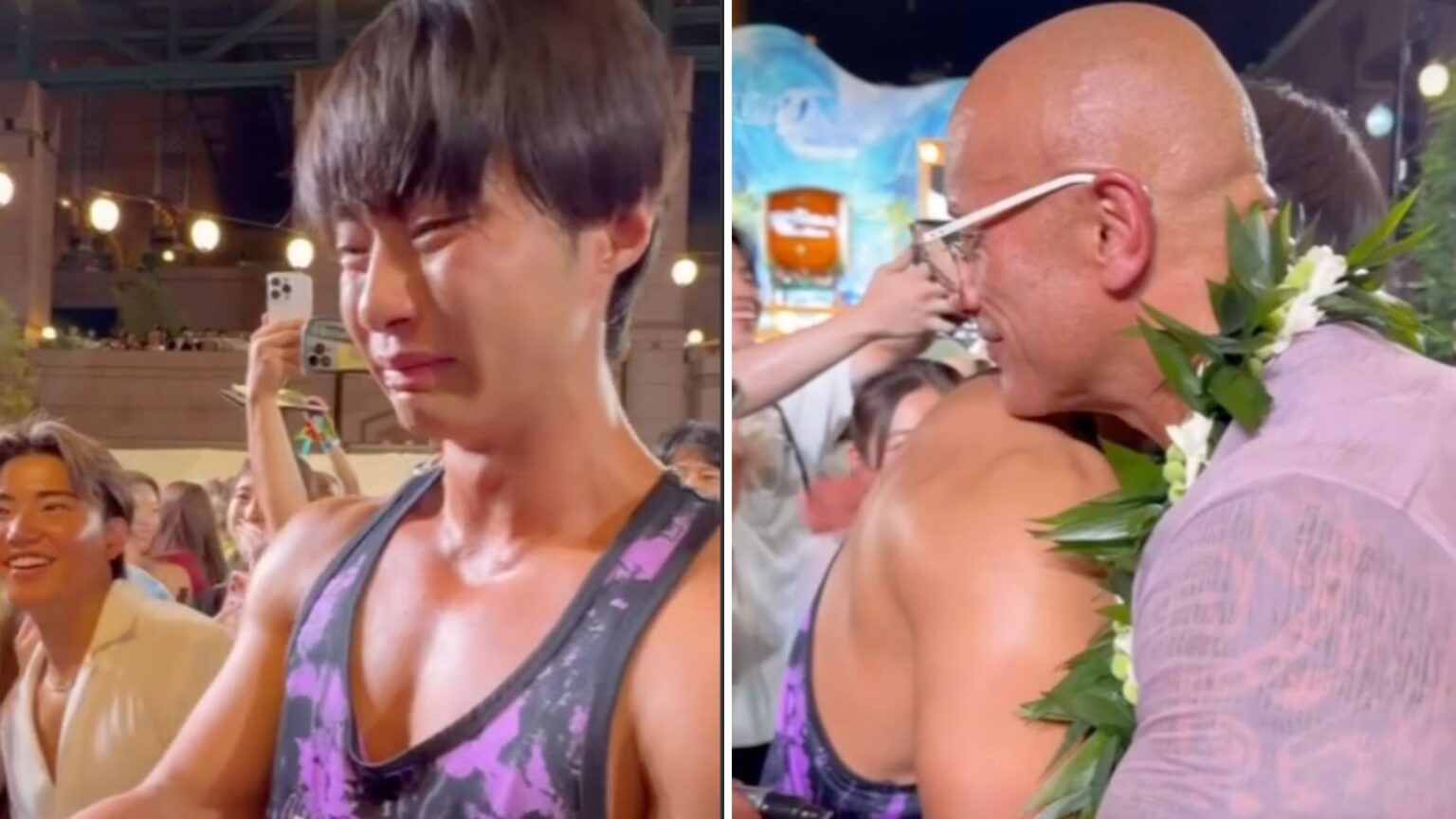 Dwayne Johnson abbraccia un ragazzo che piange