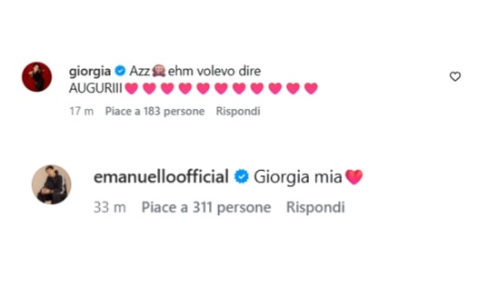 Il commento di Giorgia al post di Emanuel Lo