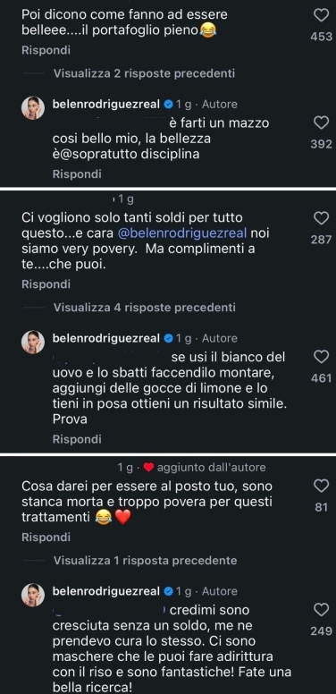 Risposte di Belén Rodriguez su Instagram
