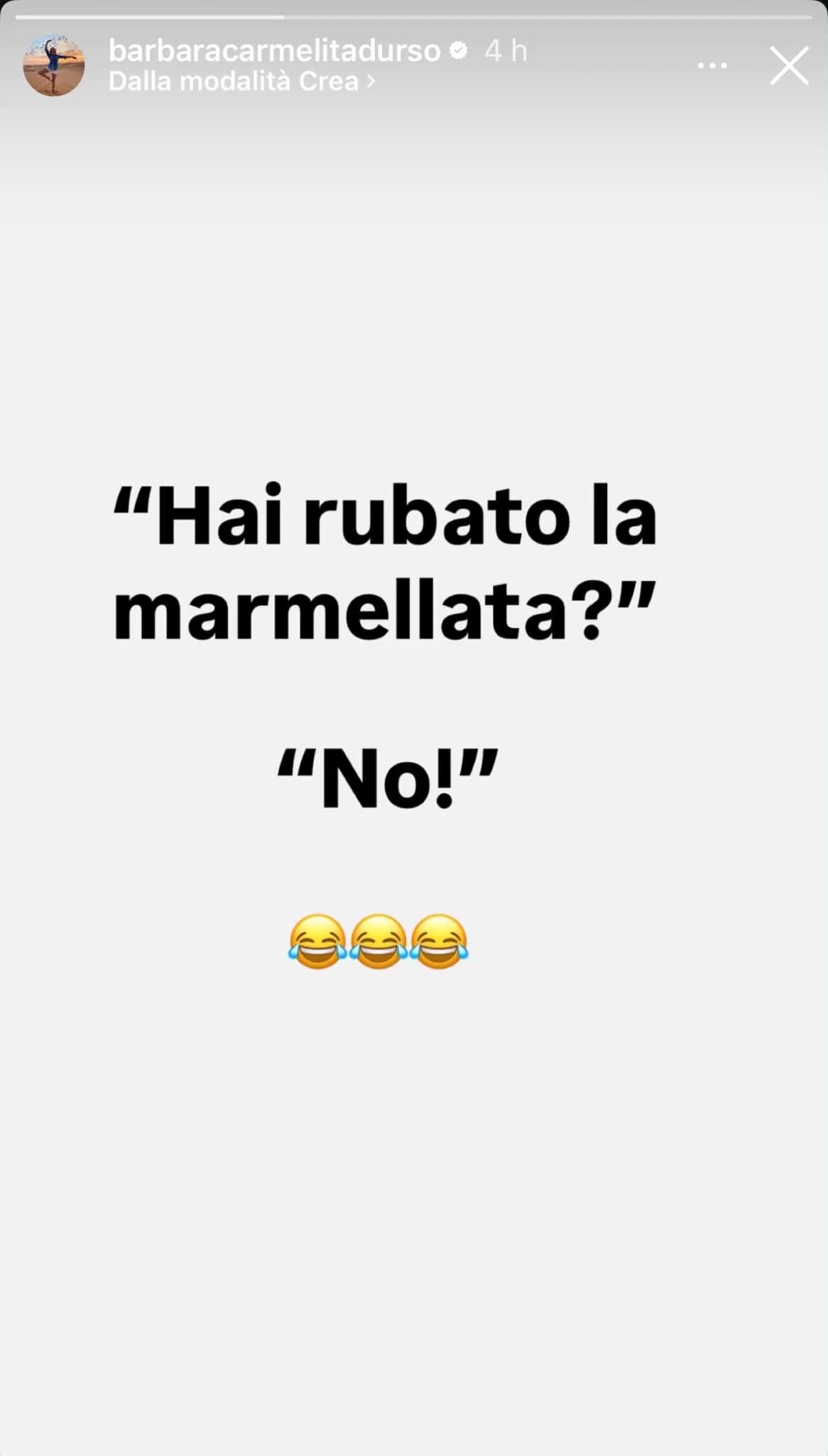 Storia Instragram di Barbara D'Urso marmellata