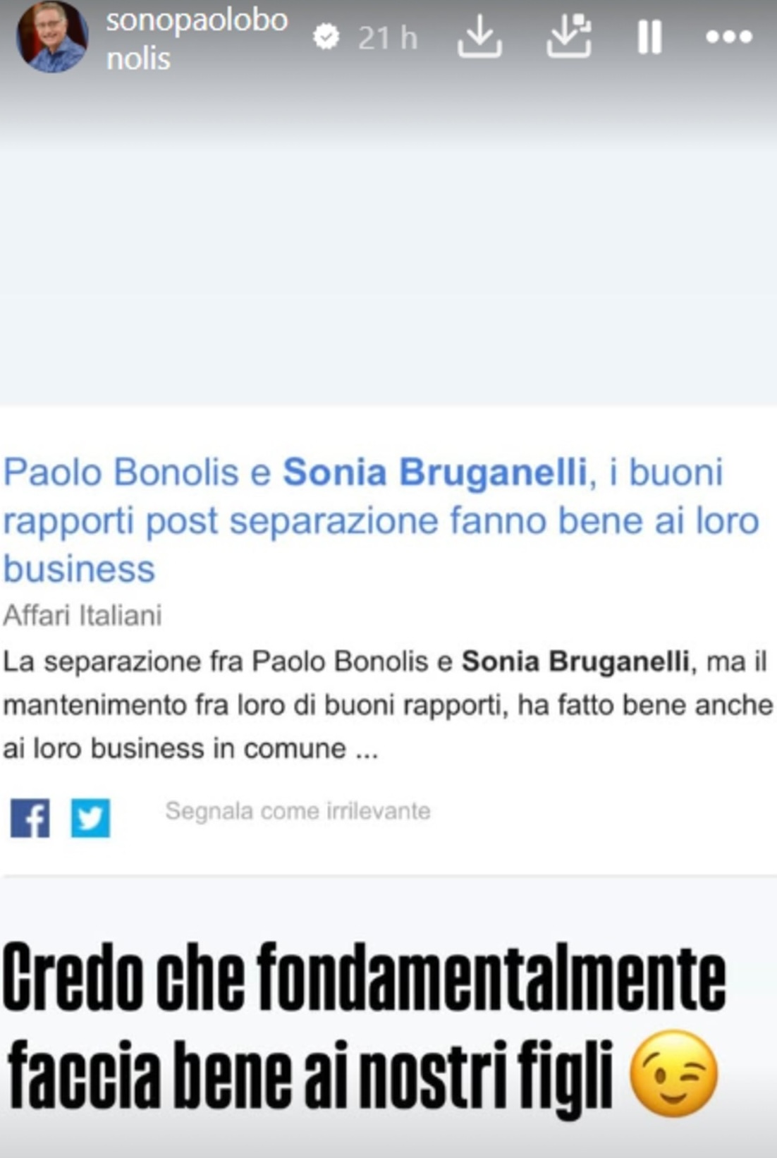 Paolo Bonolis sulla separazione con Bruganelli