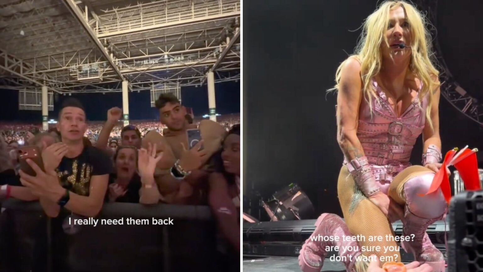 Una fan si sfila la dentiera e la regala a Kesha durante il concerto, ma pochi secondi dopo cambia tutto Kesha e la dentiera di una fan a un concerto